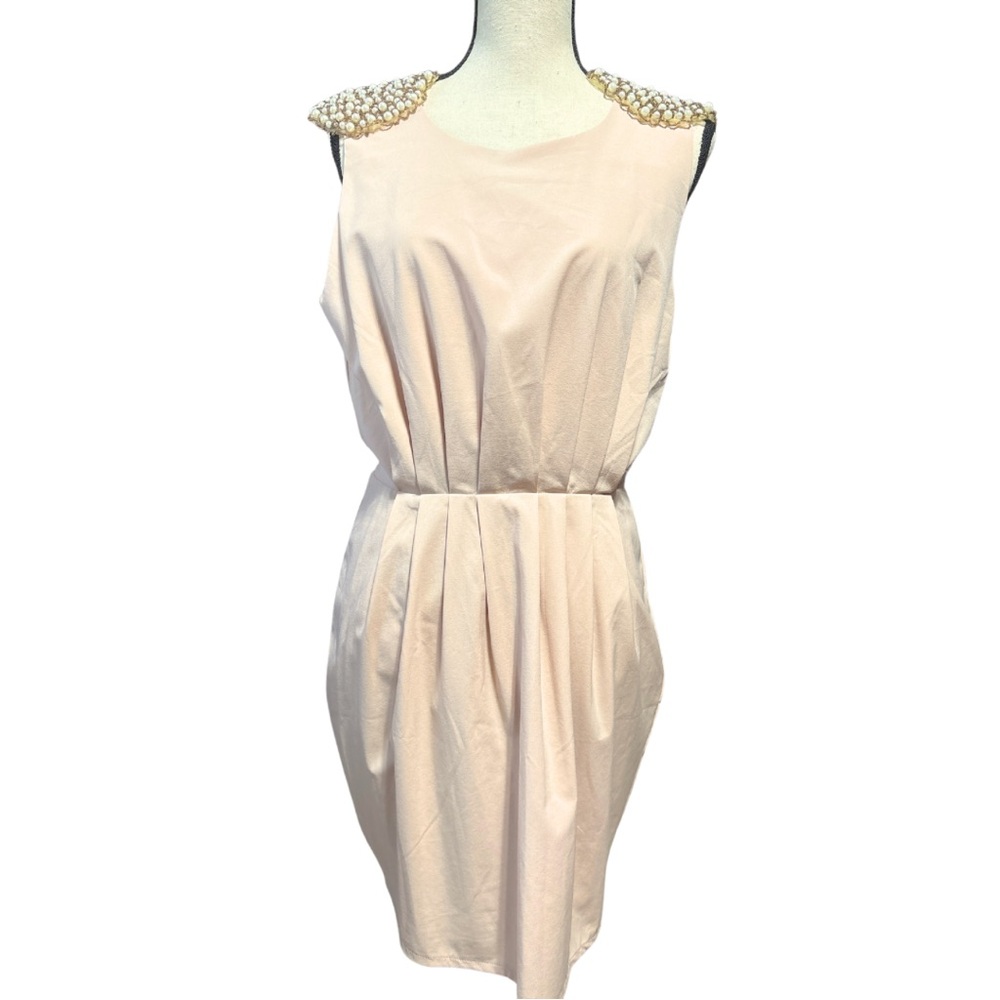 Ark & Co Pearl Shoulder Embroidered Beaded Dress Pink Peach Gold Size Large - Picture 2 of 5